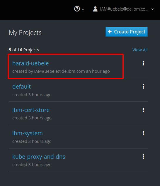 Select in My Projects the default project